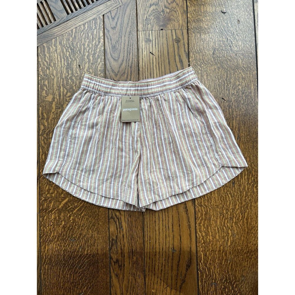 Patagonia Striped Athletic Shorts - Cream and Brown